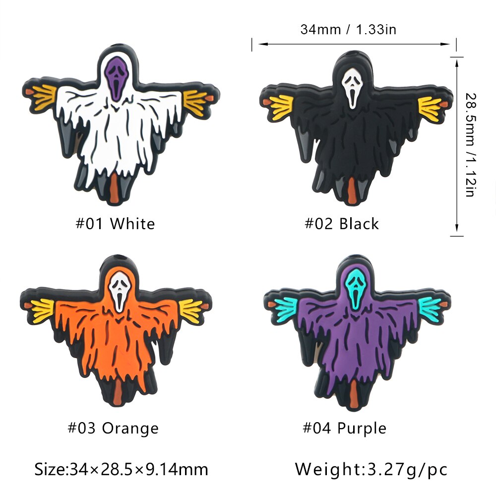 20Pcs New Halloween Ghost Skeleton Series Silicone Beads For Jewelry Making DIY Halloween Gifts Necklace Keychain Accessories