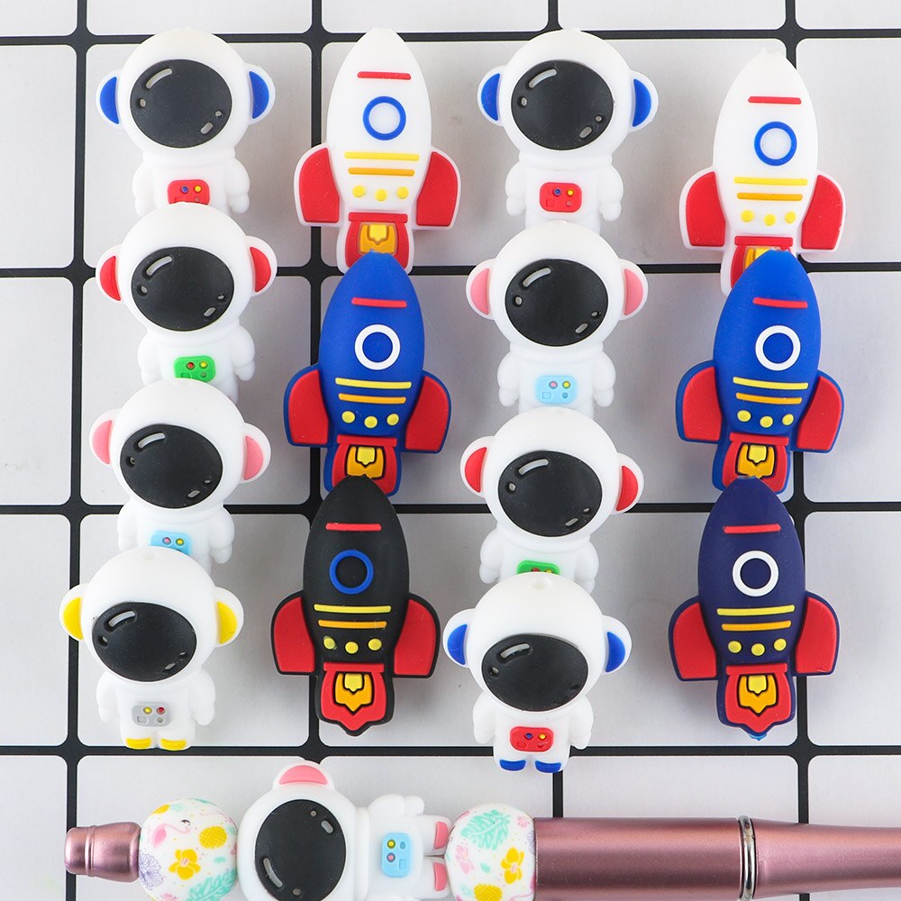 20Pcs New Astronaut Rocket Cartoon Stereoscopic Silicone Beads For Jewelry Making DIY Necklace Jewelry Accessories