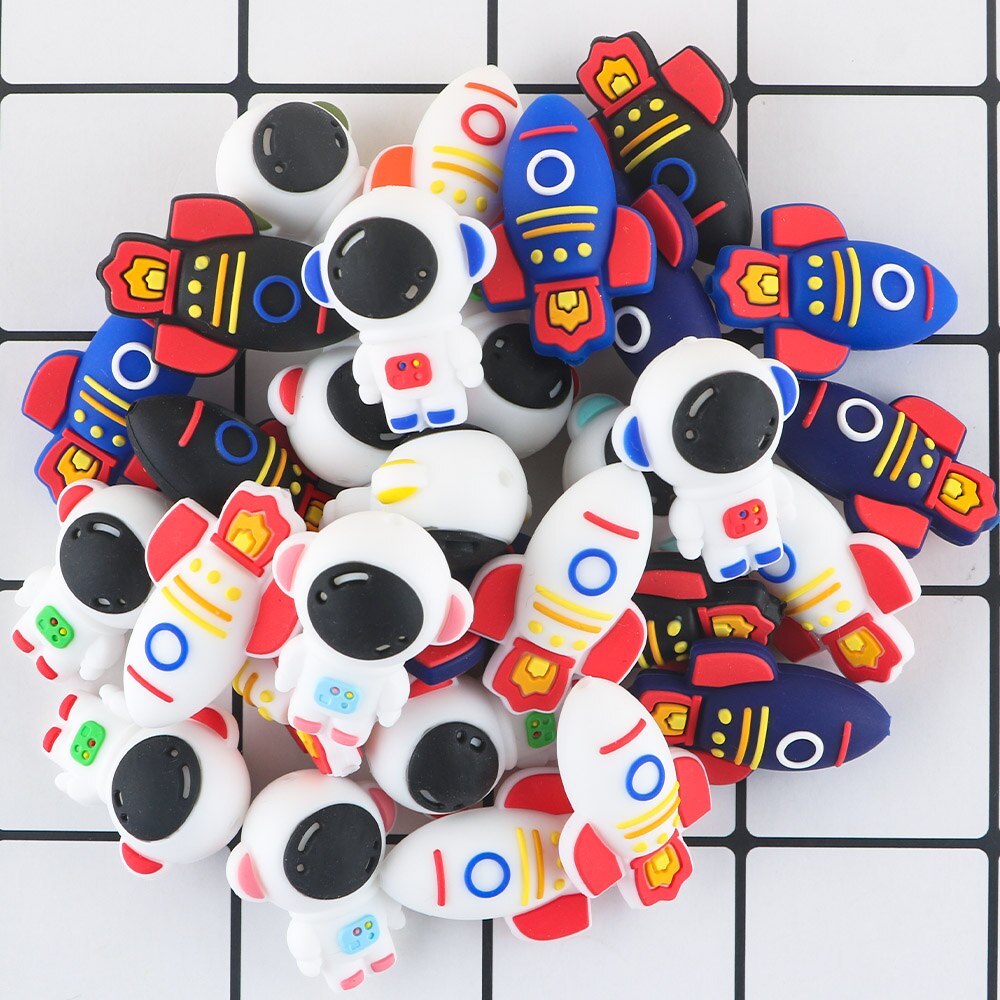 20Pcs New Astronaut Rocket Cartoon Stereoscopic Silicone Beads For Jewelry Making DIY Necklace Jewelry Accessories