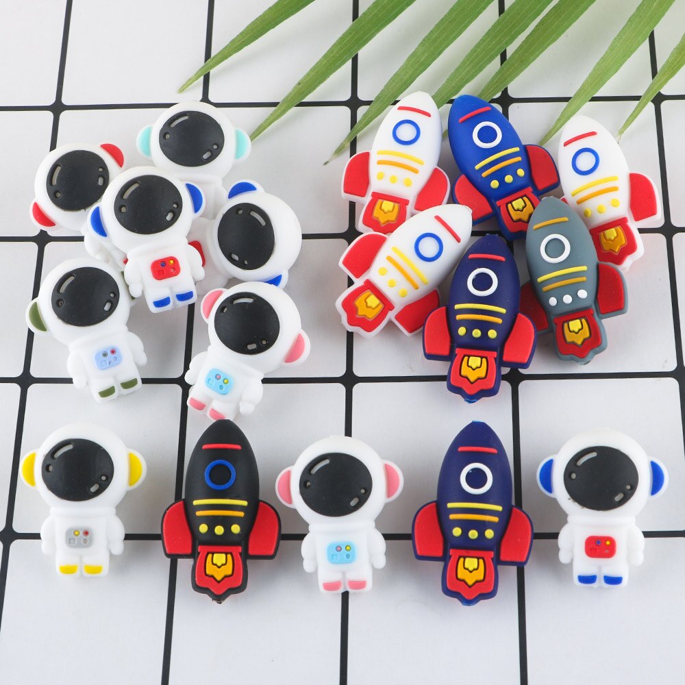 20Pcs New Astronaut Rocket Cartoon Stereoscopic Silicone Beads For Jewelry Making DIY Necklace Jewelry Accessories