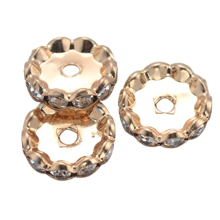 50PCS 15mm Cz Rhinestone Small Hole Round Spacers For Handmade Beading Jewelry Making