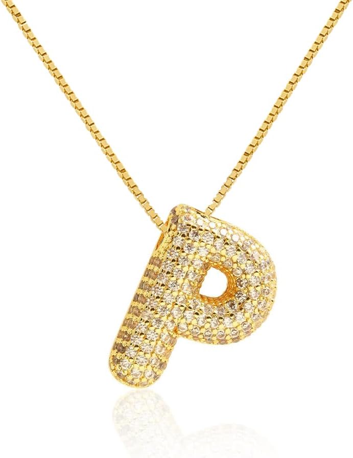 Bubble Letter Necklace Balloon Initial Necklaces for Women Dainty Alphabet Pendant 14K Gold Plated Puffy Name Personalized Jewelry
