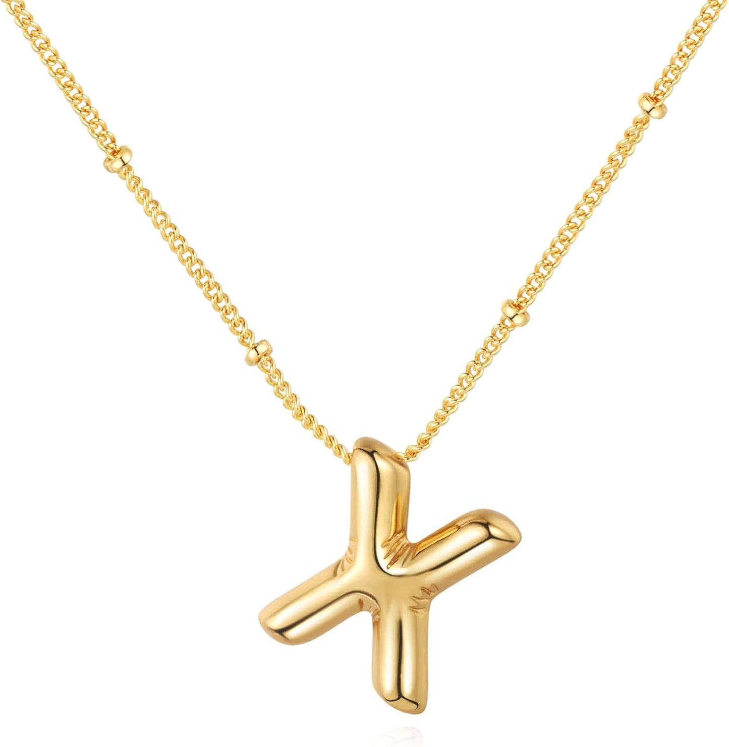 Bubble Letter Necklace Balloon Initial Necklaces for Women Dainty Alphabet Pendant 14K Gold Plated Puffy Name Personalized Jewelry