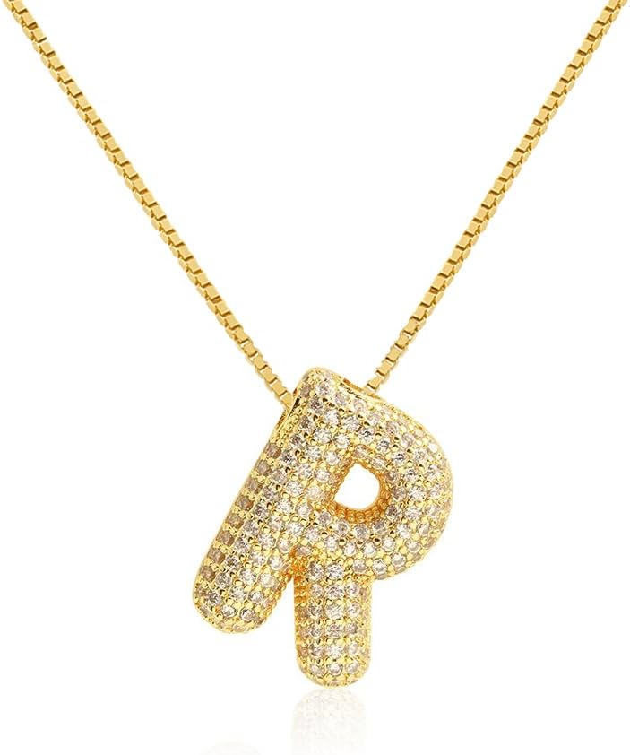 Bubble Letter Necklace Balloon Initial Necklaces for Women Dainty Alphabet Pendant 14K Gold Plated Puffy Name Personalized Jewelry