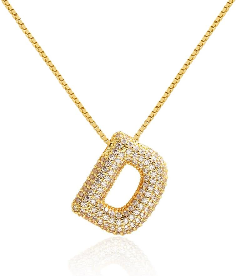 Bubble Letter Necklace Balloon Initial Necklaces for Women Dainty Alphabet Pendant 14K Gold Plated Puffy Name Personalized Jewelry