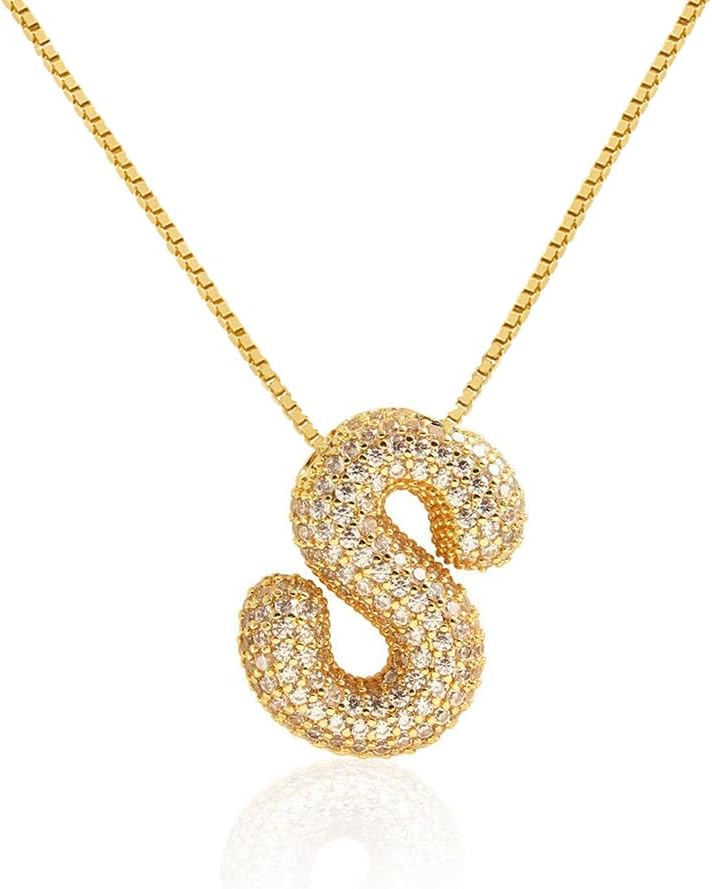 Bubble Letter Necklace Balloon Initial Necklaces for Women Dainty Alphabet Pendant 14K Gold Plated Puffy Name Personalized Jewelry