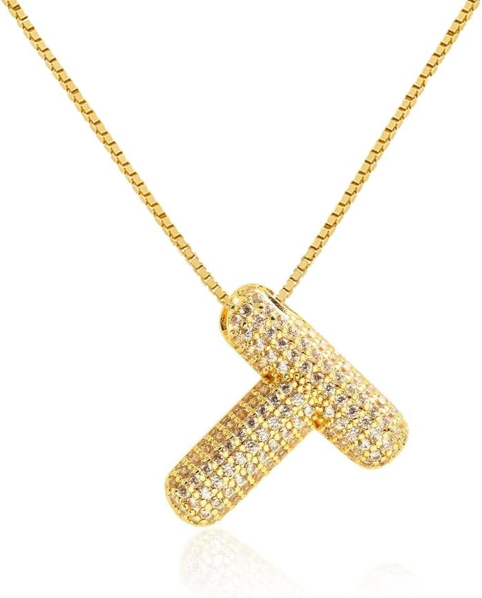 Bubble Letter Necklace Balloon Initial Necklaces for Women Dainty Alphabet Pendant 14K Gold Plated Puffy Name Personalized Jewelry