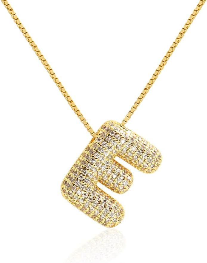 Bubble Letter Necklace Balloon Initial Necklaces for Women Dainty Alphabet Pendant 14K Gold Plated Puffy Name Personalized Jewelry