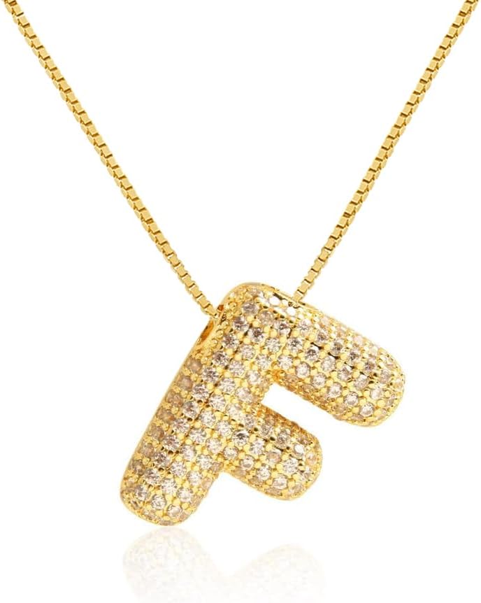 Bubble Letter Necklace Balloon Initial Necklaces for Women Dainty Alphabet Pendant 14K Gold Plated Puffy Name Personalized Jewelry