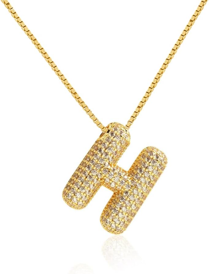 Bubble Letter Necklace Balloon Initial Necklaces for Women Dainty Alphabet Pendant 14K Gold Plated Puffy Name Personalized Jewelry