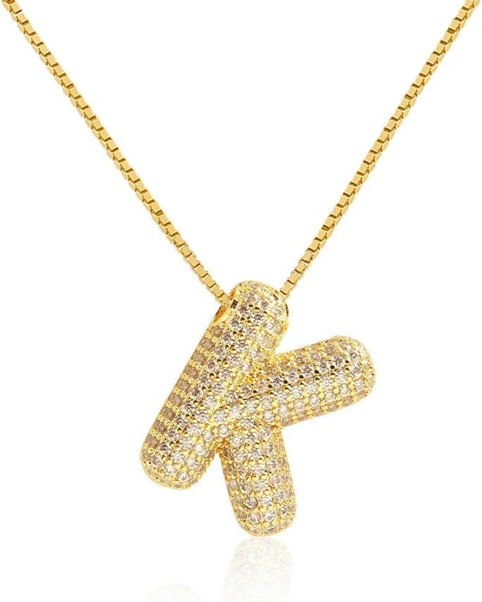 Bubble Letter Necklace Balloon Initial Necklaces for Women Dainty Alphabet Pendant 14K Gold Plated Puffy Name Personalized Jewelry