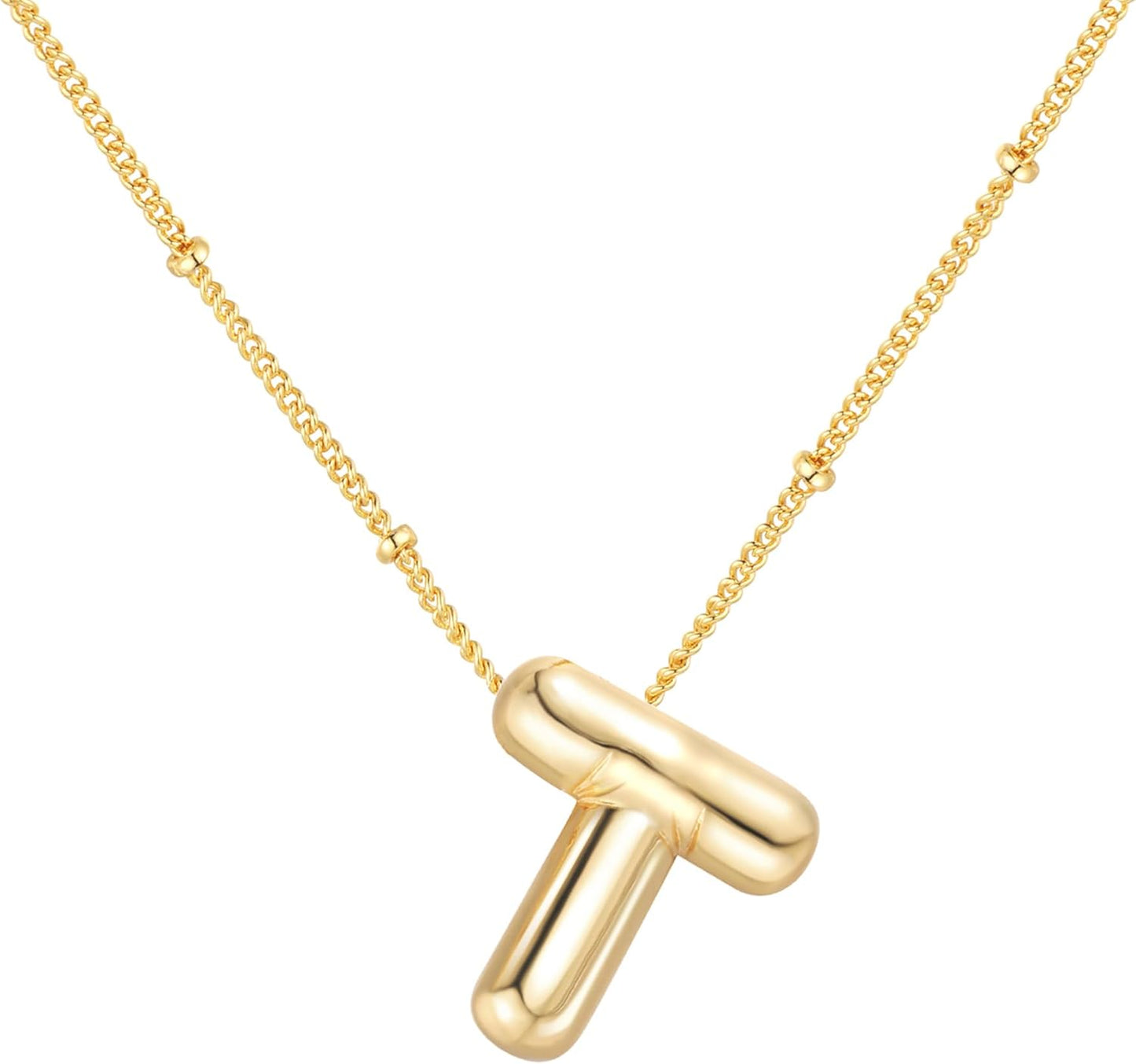 Bubble Letter Necklace Balloon Initial Necklaces for Women Dainty Alphabet Pendant 14K Gold Plated Puffy Name Personalized Jewelry