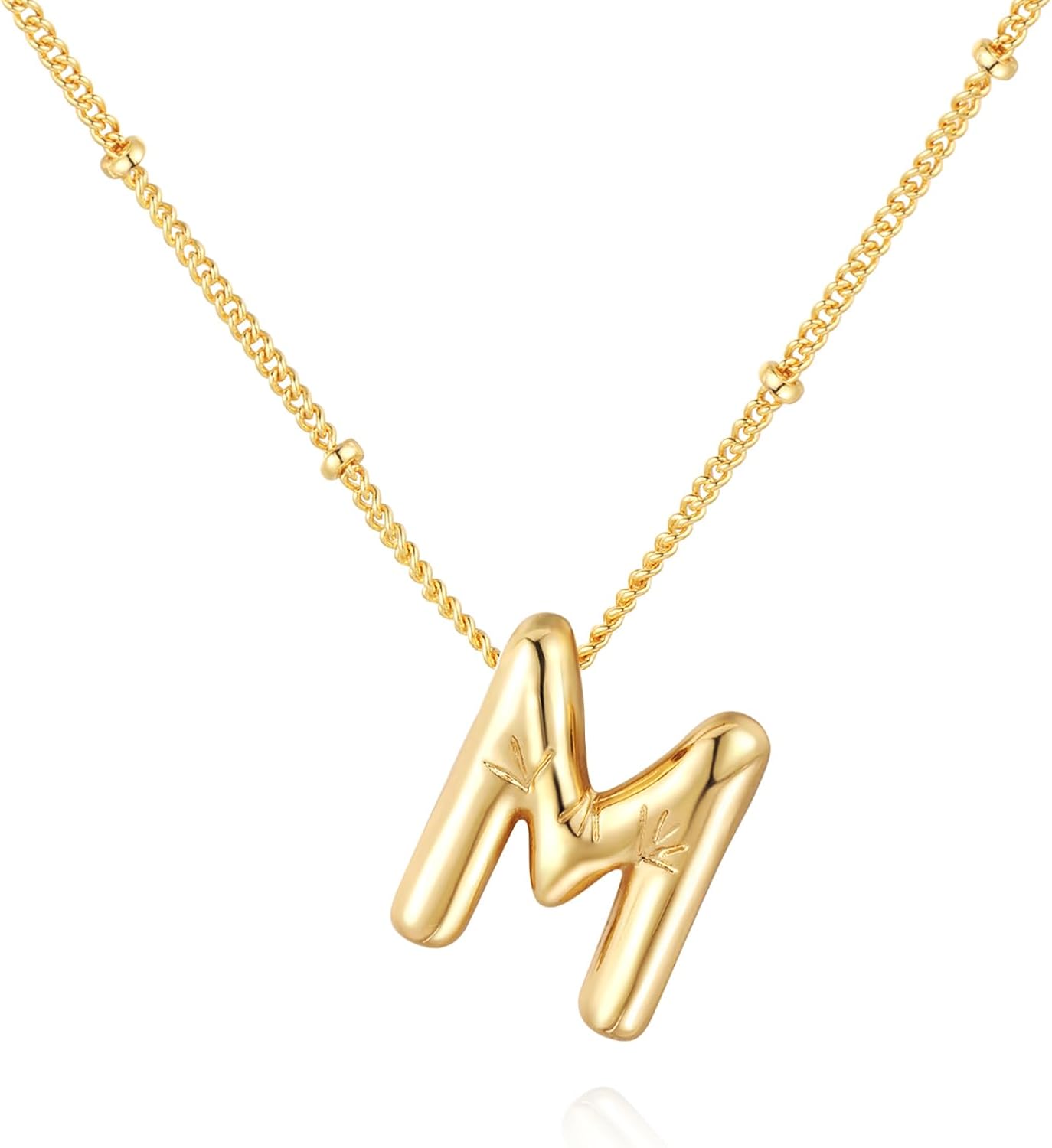 Bubble Letter Necklace Balloon Initial Necklaces for Women Dainty Alphabet Pendant 14K Gold Plated Puffy Name Personalized Jewelry