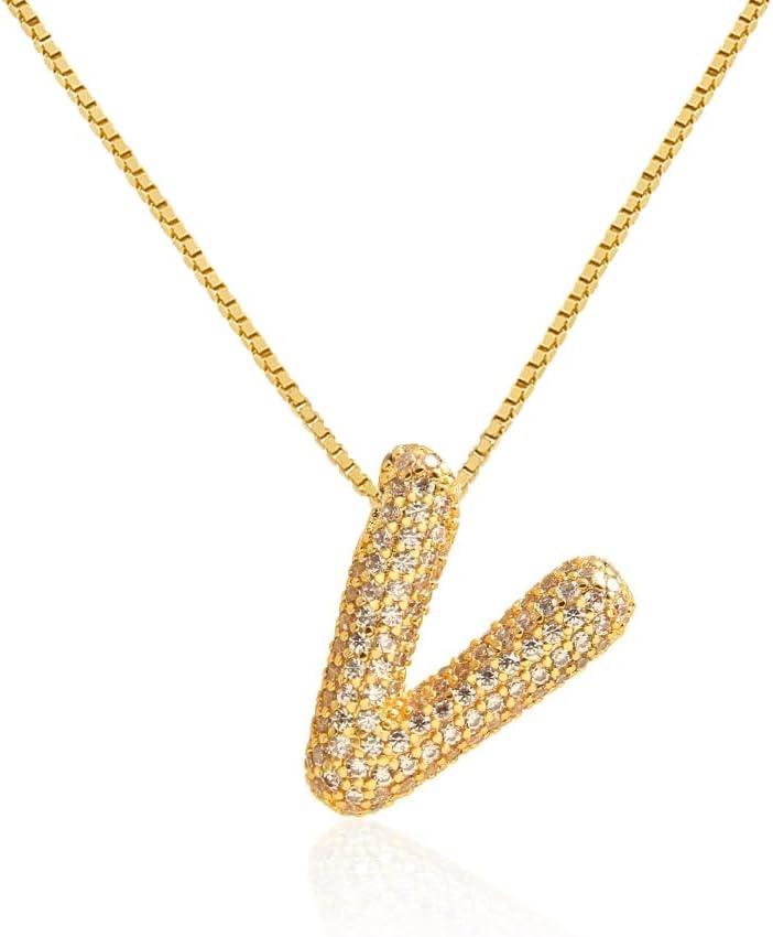 Bubble Letter Necklace Balloon Initial Necklaces for Women Dainty Alphabet Pendant 14K Gold Plated Puffy Name Personalized Jewelry