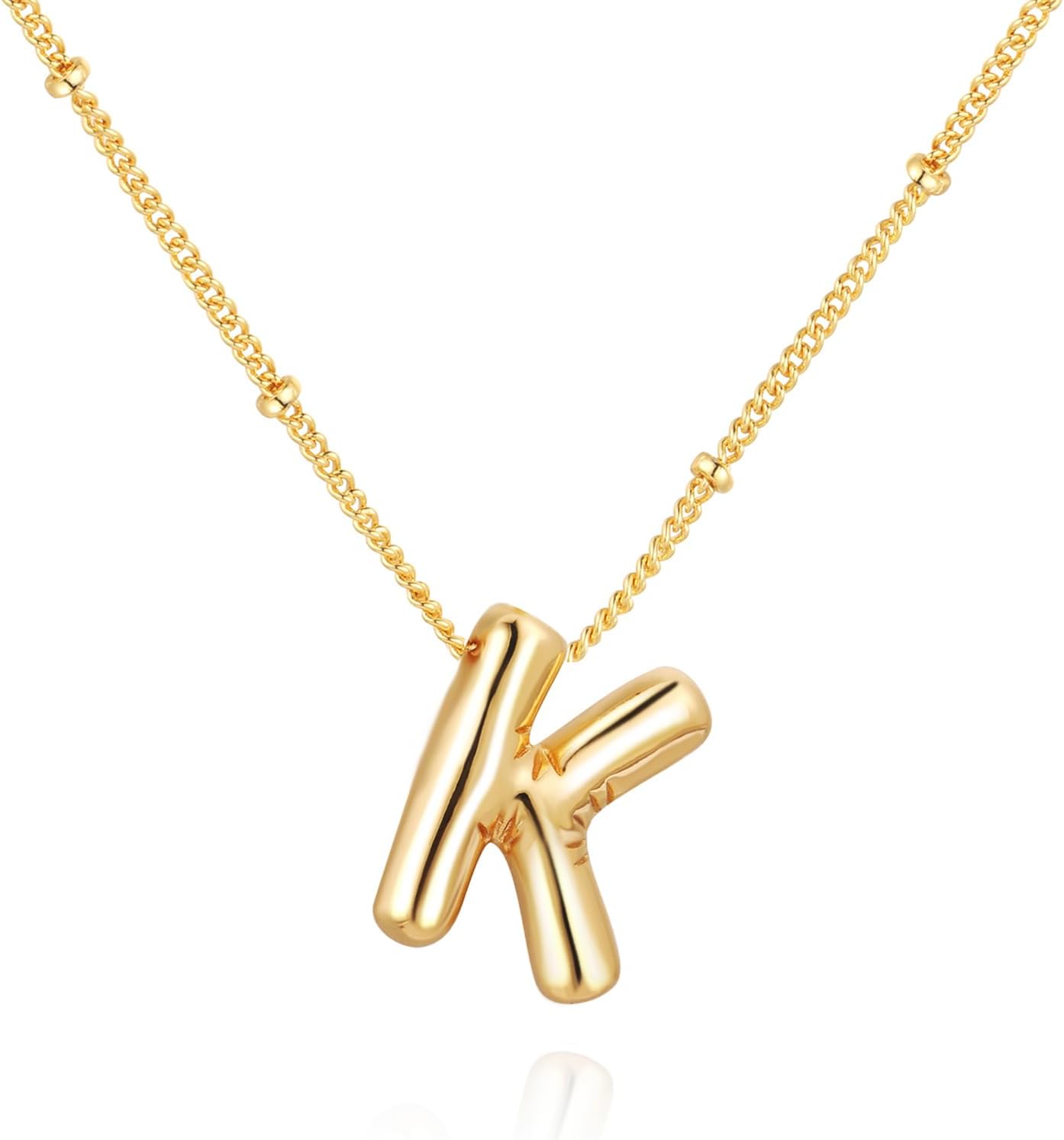 Bubble Letter Necklace Balloon Initial Necklaces for Women Dainty Alphabet Pendant 14K Gold Plated Puffy Name Personalized Jewelry