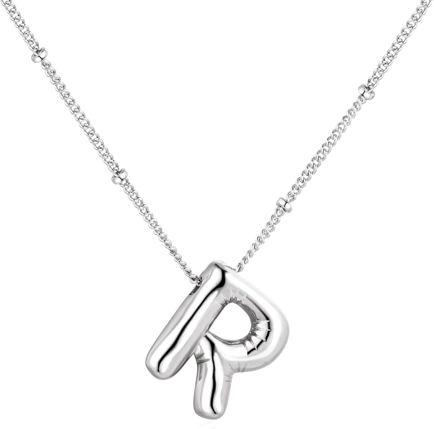 Bubble Letter Necklace Balloon Initial Necklaces for Women Dainty Alphabet Pendant 14K Gold Plated Puffy Name Personalized Jewelry