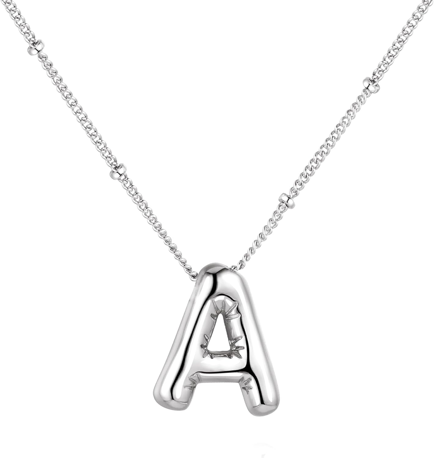Bubble Letter Necklace Balloon Initial Necklaces for Women Dainty Alphabet Pendant 14K Gold Plated Puffy Name Personalized Jewelry