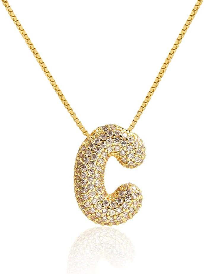 Bubble Letter Necklace Balloon Initial Necklaces for Women Dainty Alphabet Pendant 14K Gold Plated Puffy Name Personalized Jewelry