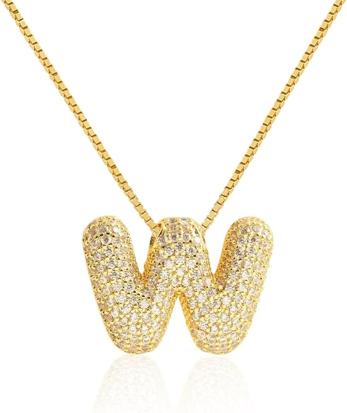 Bubble Letter Necklace Balloon Initial Necklaces for Women Dainty Alphabet Pendant 14K Gold Plated Puffy Name Personalized Jewelry