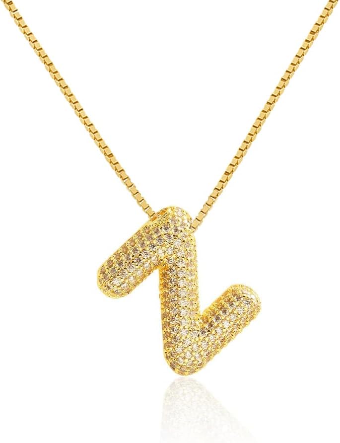 Bubble Letter Necklace Balloon Initial Necklaces for Women Dainty Alphabet Pendant 14K Gold Plated Puffy Name Personalized Jewelry