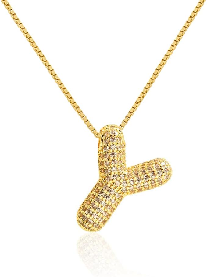 Bubble Letter Necklace Balloon Initial Necklaces for Women Dainty Alphabet Pendant 14K Gold Plated Puffy Name Personalized Jewelry