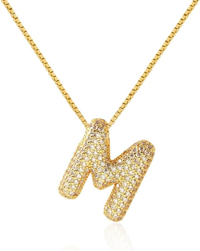 Bubble Letter Necklace Balloon Initial Necklaces for Women Dainty Alphabet Pendant 14K Gold Plated Puffy Name Personalized Jewelry