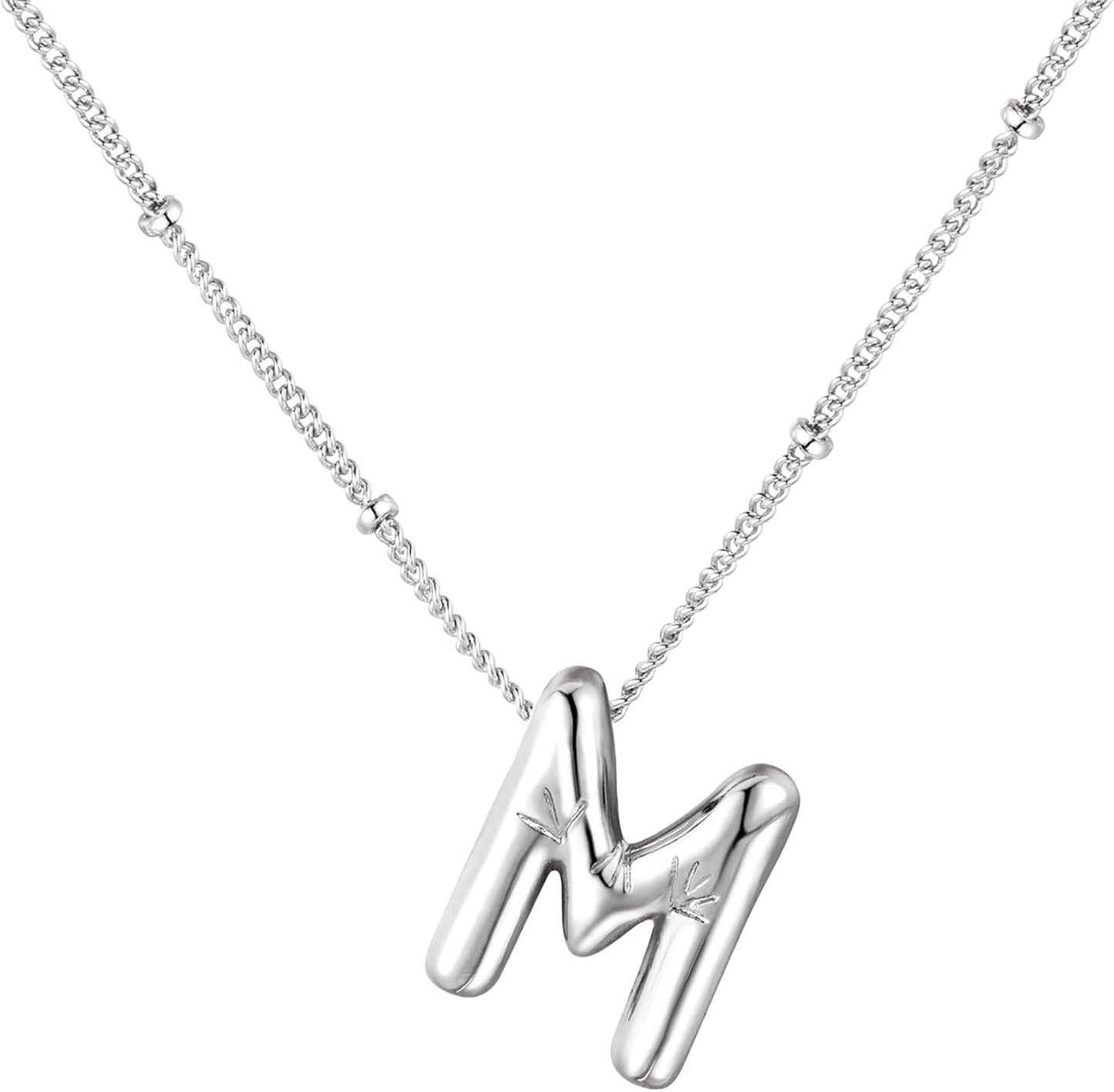 Bubble Letter Necklace Balloon Initial Necklaces for Women Dainty Alphabet Pendant 14K Gold Plated Puffy Name Personalized Jewelry