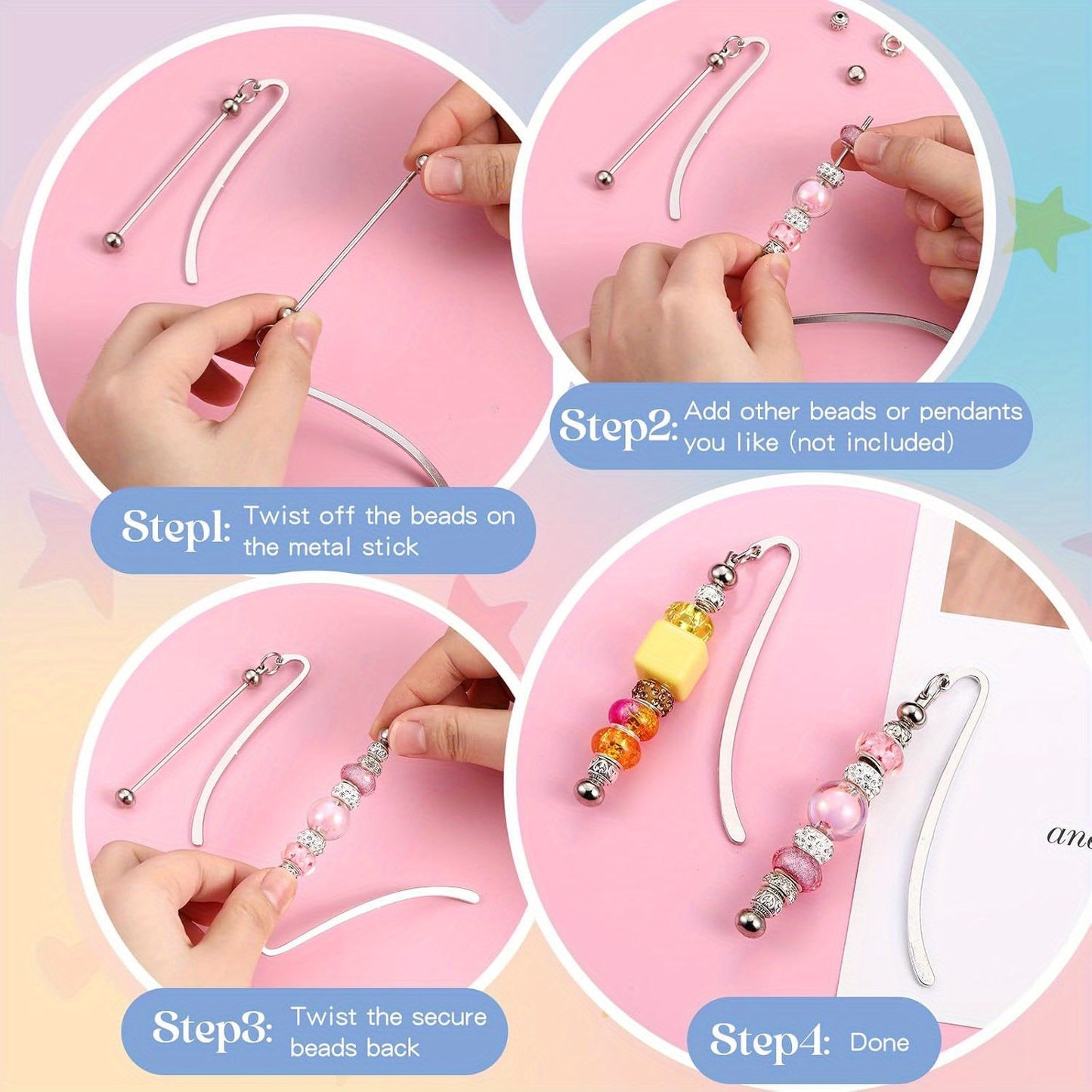 20pcs Beadable Bookmarks DIY Metal Blank Bar Bookmark Silvery for Beads Modern Beaded Bookmark Craft Jewelry Pendant Charm Gift for Book Lovers Office Supplies