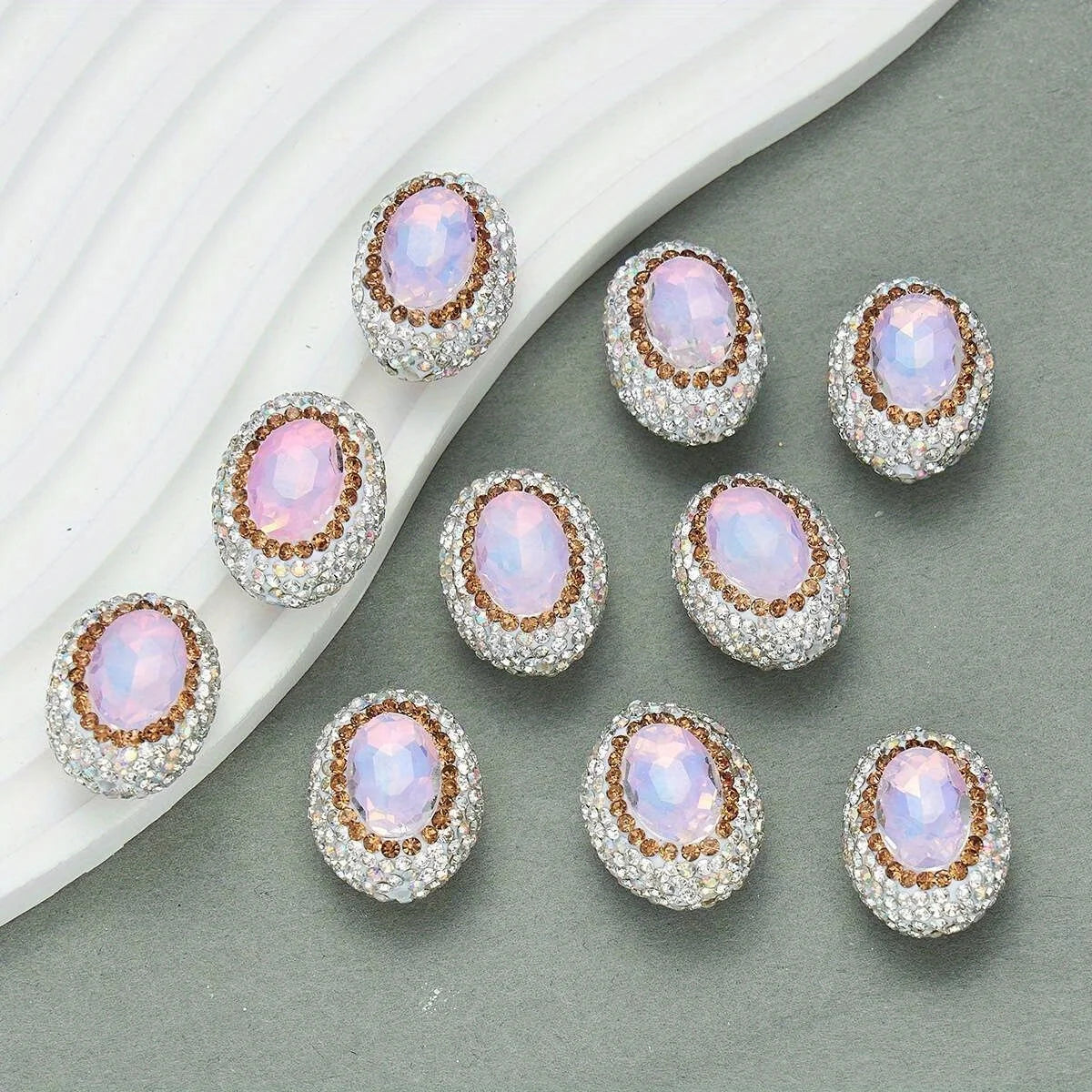 20pcs Oval Glass Rhinestonecrystal Opal Beads Polymer Clay Beads,for Jewelry Making DIY Phone Chain Bead Pen Decorate Accessories