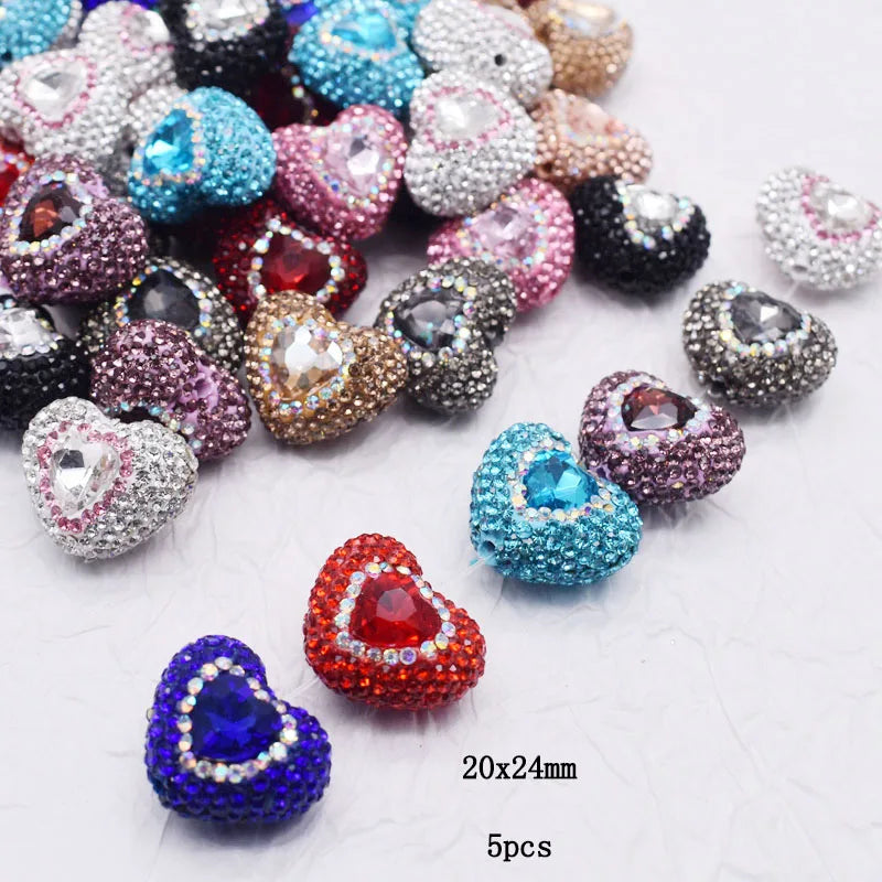 20pcs Shiny Polymer Clay Beads Rainbow Rhinestone Disco Round Heart Beads for DIY Jewelry Mobile Phone Chain Bead Pen Accessories