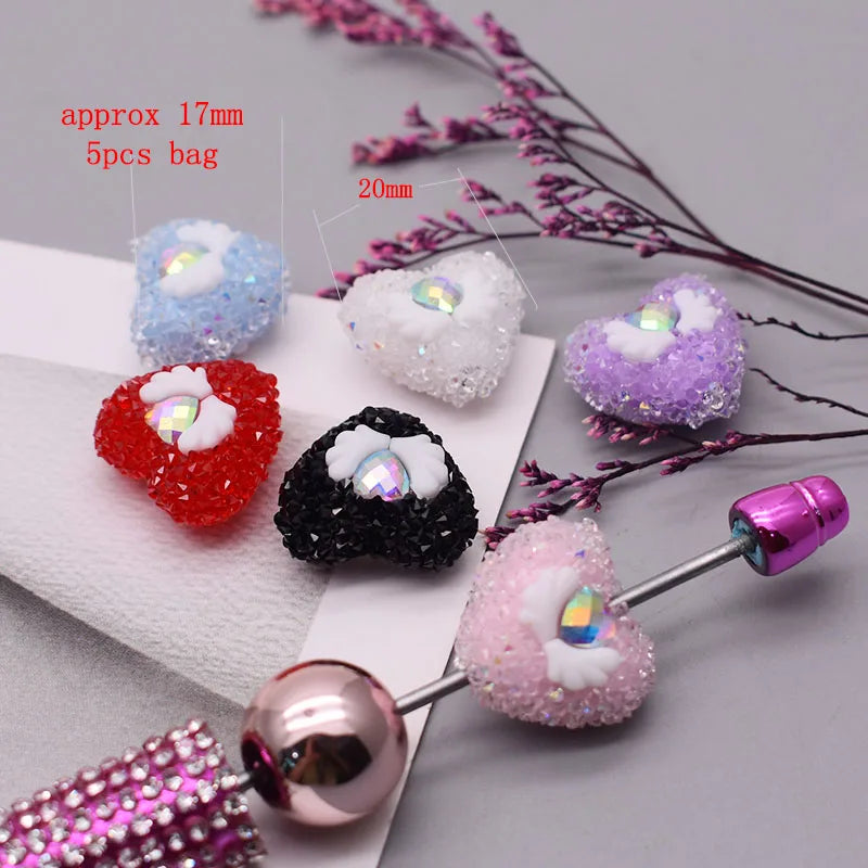 5pcs/bag Handmade Butterfly Round Flower Ball Heart Beads for Jewelry Making DIY Phone Chain Bead Pen Accessories