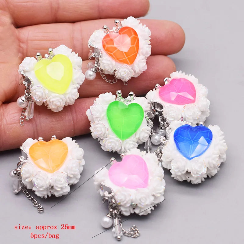 5pcs/bag Handmade Butterfly Round Flower Ball Heart Beads for Jewelry Making DIY Phone Chain Bead Pen Accessories