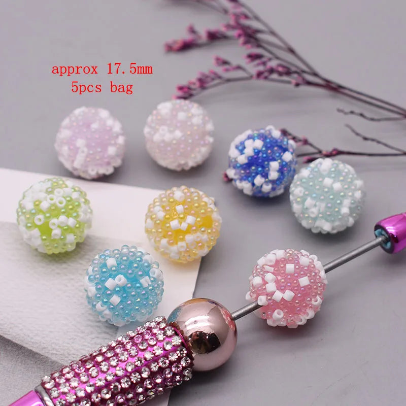5pcs/bag Handmade Butterfly Round Flower Ball Heart Beads for Jewelry Making DIY Phone Chain Bead Pen Accessories