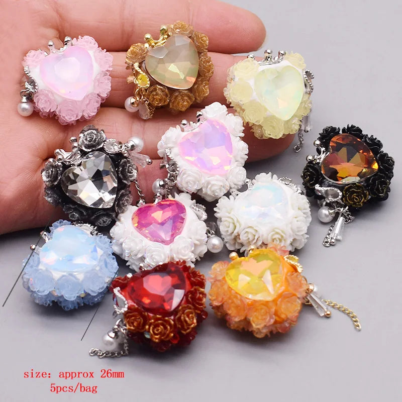 5pcs/bag Handmade Butterfly Round Flower Ball Heart Beads for Jewelry Making DIY Phone Chain Bead Pen Accessories