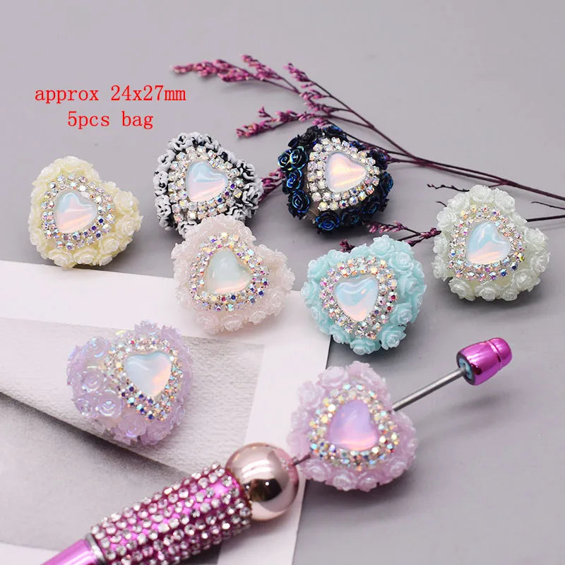 5pcs/bag Handmade Butterfly Round Flower Ball Heart Beads for Jewelry Making DIY Phone Chain Bead Pen Accessories