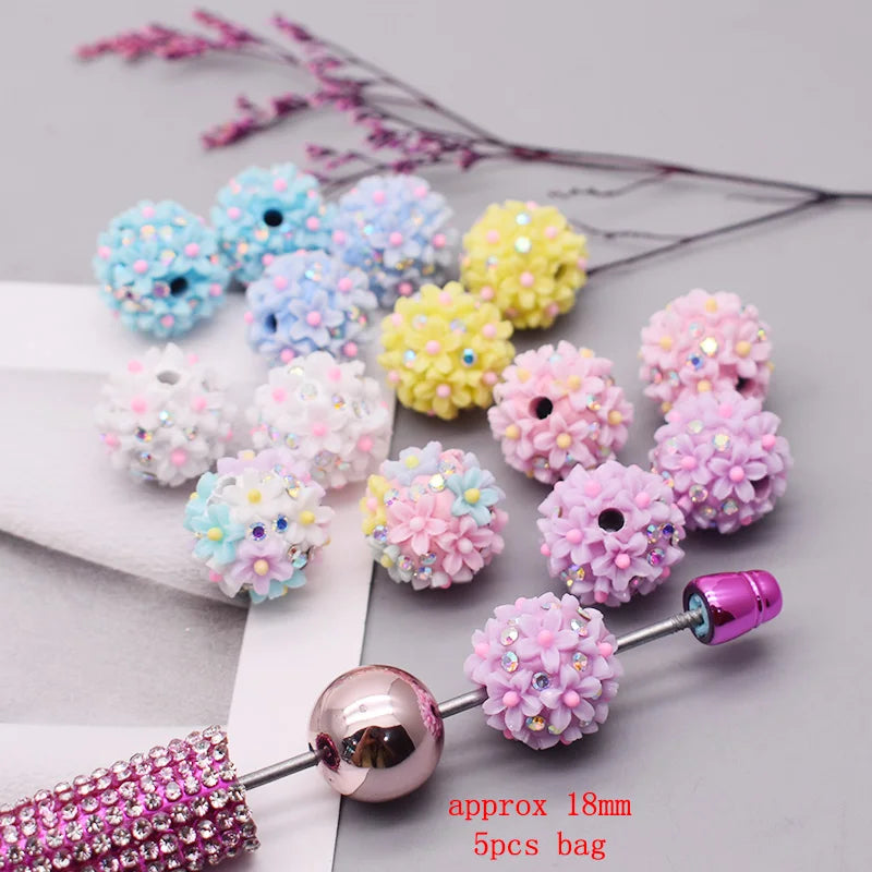 5pcs/bag Handmade Butterfly Round Flower Ball Heart Beads for Jewelry Making DIY Phone Chain Bead Pen Accessories