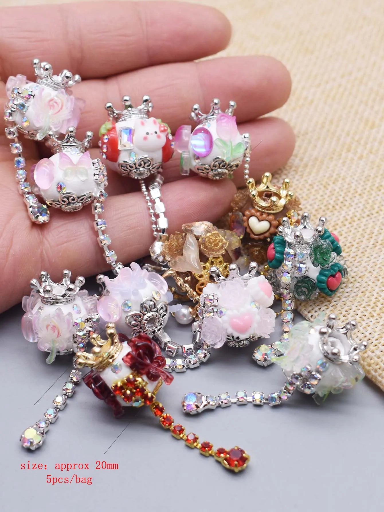 5pcs/bag Handmade Butterfly Round Flower Ball Heart Beads for Jewelry Making DIY Phone Chain Bead Pen Accessories