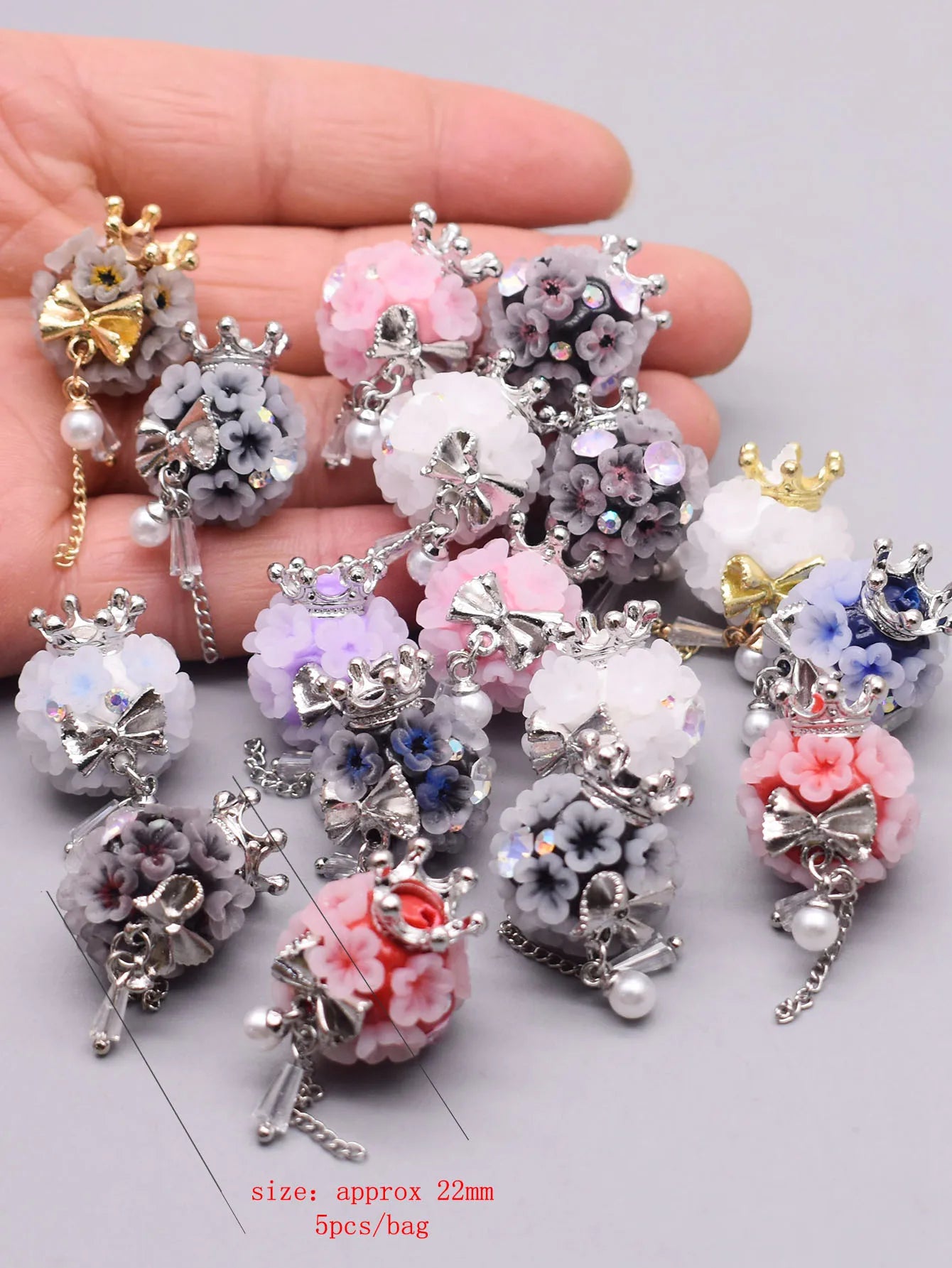 5pcs/bag Handmade Butterfly Round Flower Ball Heart Beads for Jewelry Making DIY Phone Chain Bead Pen Accessories