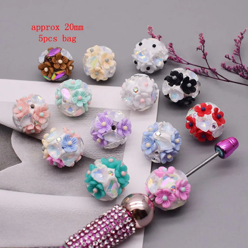 5pcs/bag Handmade Butterfly Round Flower Ball Heart Beads for Jewelry Making DIY Phone Chain Bead Pen Accessories