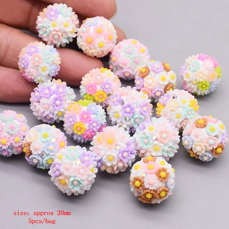 5pcs/bag Handmade Butterfly Round Flower Ball Heart Beads for Jewelry Making DIY Phone Chain Bead Pen Accessories