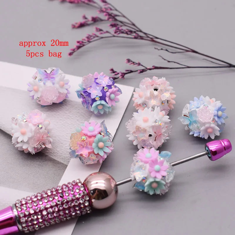 5pcs/bag Handmade Butterfly Round Flower Ball Heart Beads for Jewelry Making DIY Phone Chain Bead Pen Accessories
