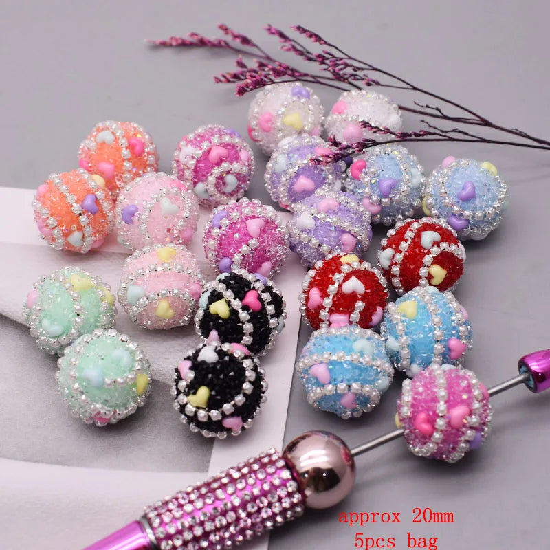 5pcs/bag Handmade Butterfly Round Flower Ball Heart Beads for Jewelry Making DIY Phone Chain Bead Pen Accessories