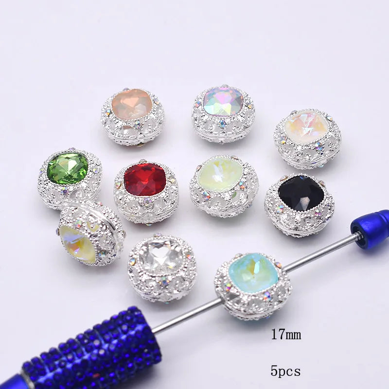 20pcs/bag Handmade Metal Alloy Heart Oval Beads for Jewelry Making DIY Phone Chain Bead Pen Accessories