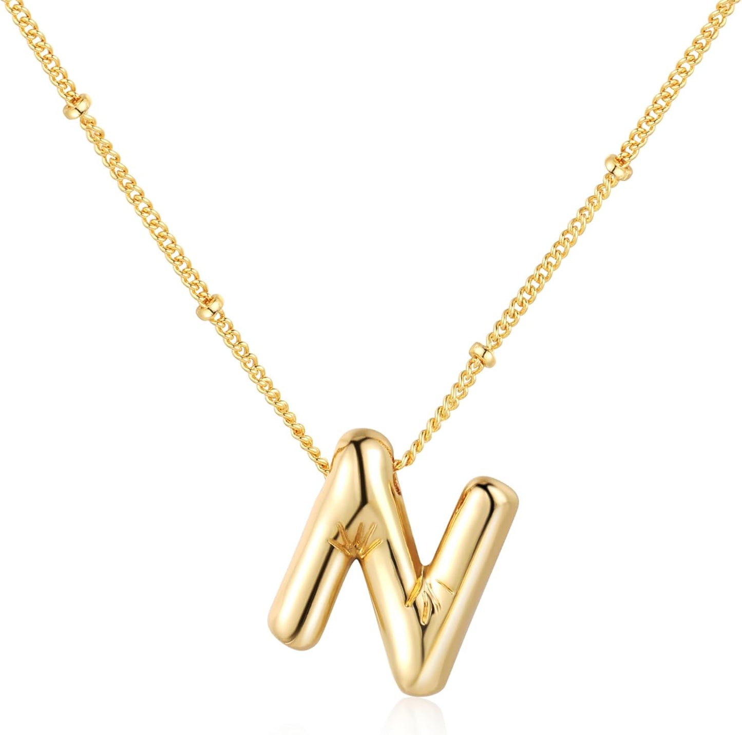Bubble Letter Necklace Balloon Initial Necklaces for Women Dainty Alphabet Pendant 14K Gold Plated Puffy Name Personalized Jewelry