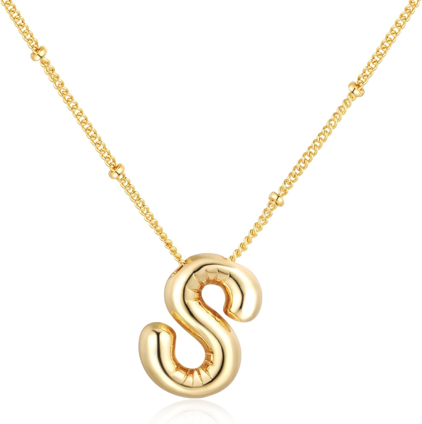Bubble Letter Necklace Balloon Initial Necklaces for Women Dainty Alphabet Pendant 14K Gold Plated Puffy Name Personalized Jewelry