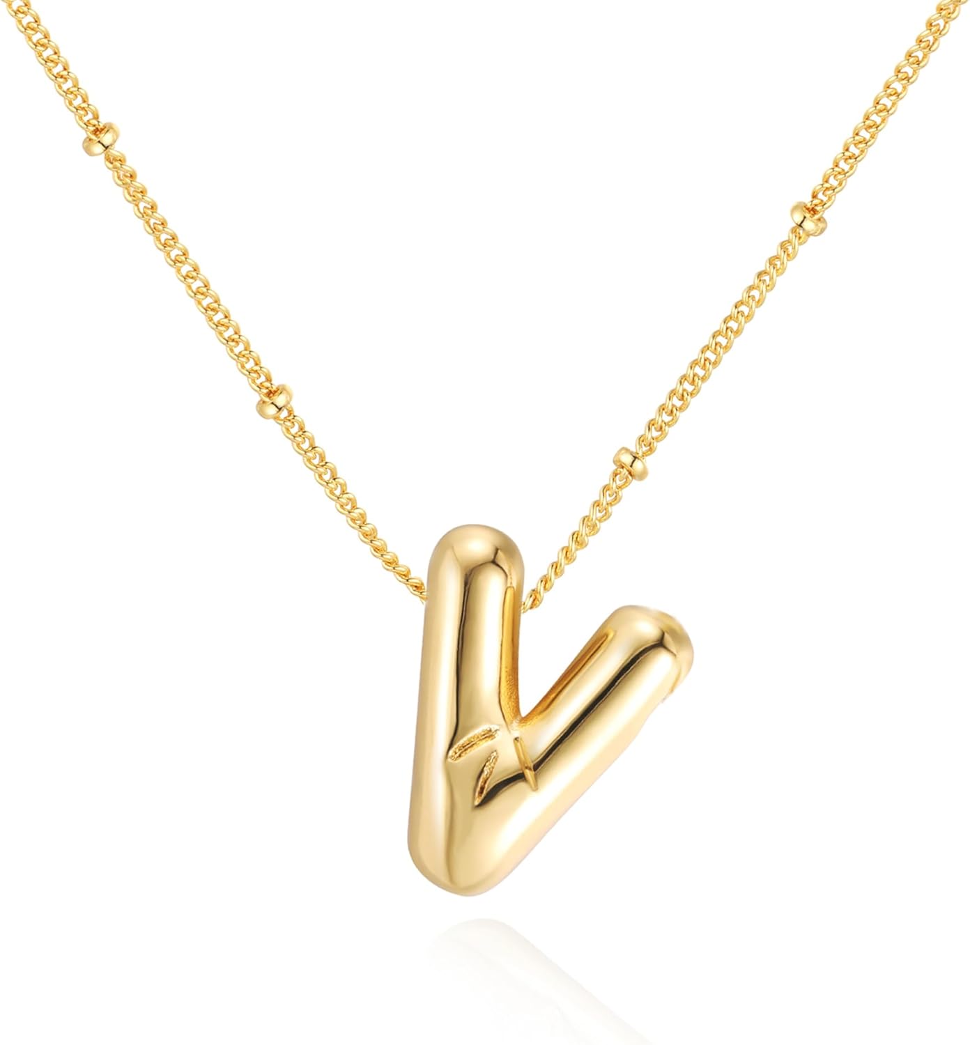 Bubble Letter Necklace Balloon Initial Necklaces for Women Dainty Alphabet Pendant 14K Gold Plated Puffy Name Personalized Jewelry