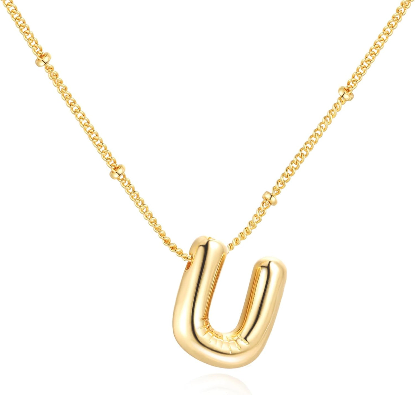 Bubble Letter Necklace Balloon Initial Necklaces for Women Dainty Alphabet Pendant 14K Gold Plated Puffy Name Personalized Jewelry