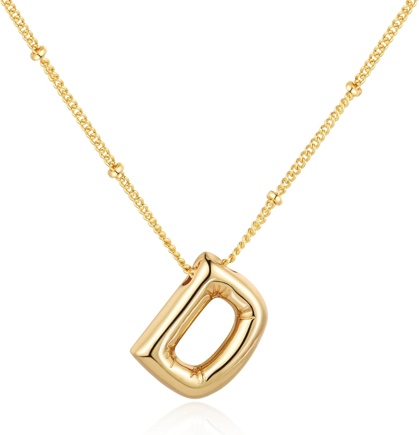 Bubble Letter Necklace Balloon Initial Necklaces for Women Dainty Alphabet Pendant 14K Gold Plated Puffy Name Personalized Jewelry