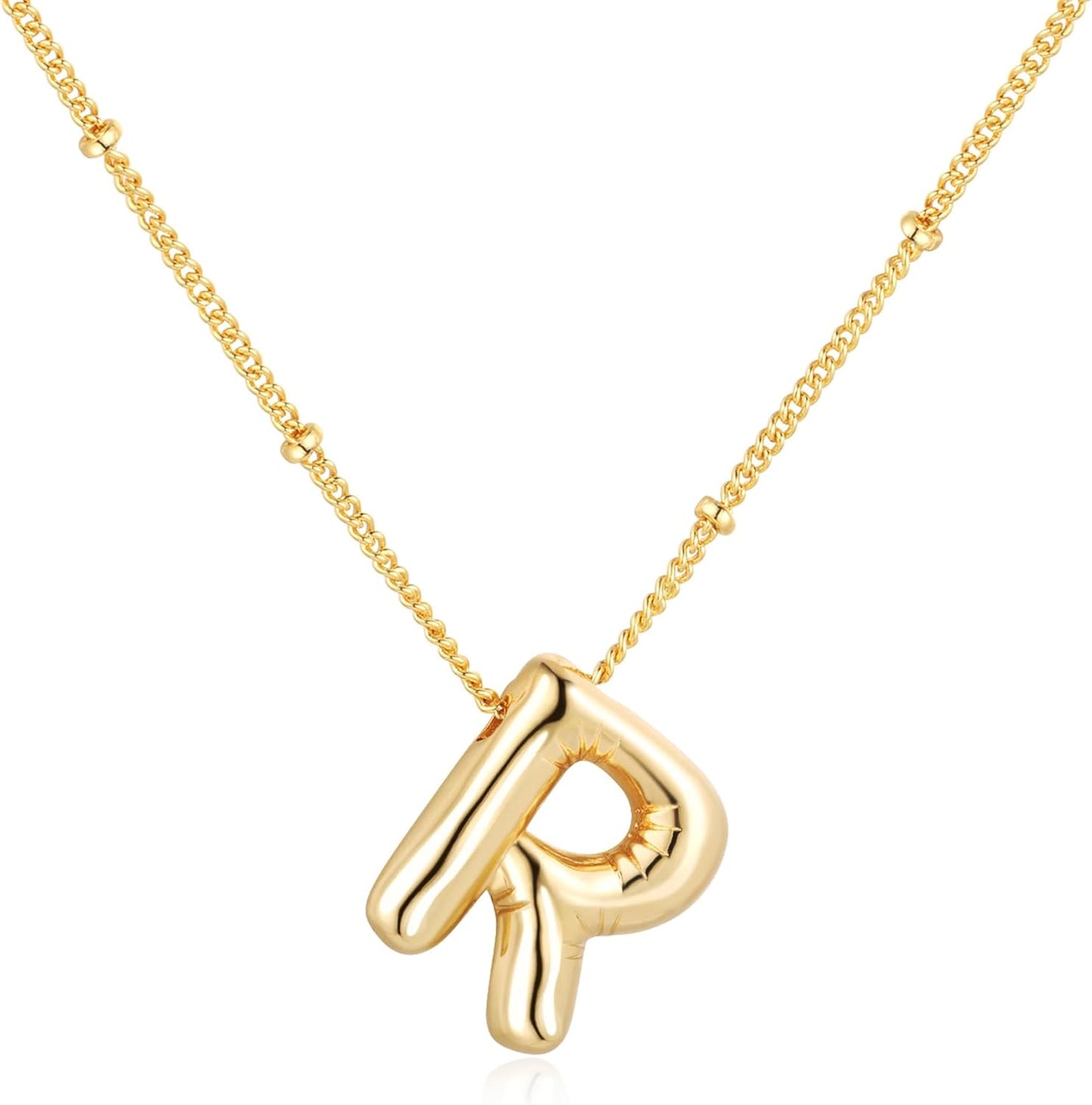 Bubble Letter Necklace Balloon Initial Necklaces for Women Dainty Alphabet Pendant 14K Gold Plated Puffy Name Personalized Jewelry