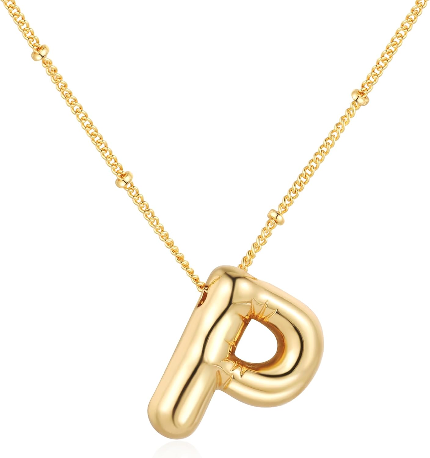Bubble Letter Necklace Balloon Initial Necklaces for Women Dainty Alphabet Pendant 14K Gold Plated Puffy Name Personalized Jewelry